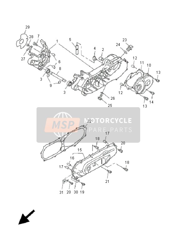 Yamaha CW50RS BWS 2009 Crankcase for a 2009 Yamaha CW50RS BWS